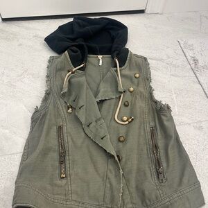 Free People Olive Green Vest with Black Hood